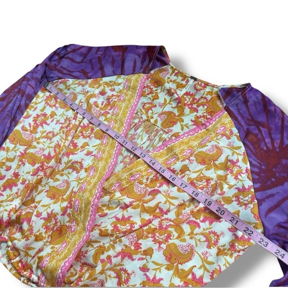 Free People Cruisin Together Mixed Print Puff Sleeve Surplice Top | Large - Picture 11 of 15